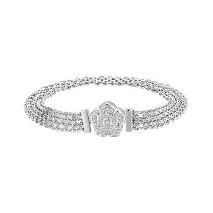 Bracelet 925 sterling silver and platinum plated pavé CZ flower clasp, 17 cm, Bids.com on Tampa Home & Garden Store