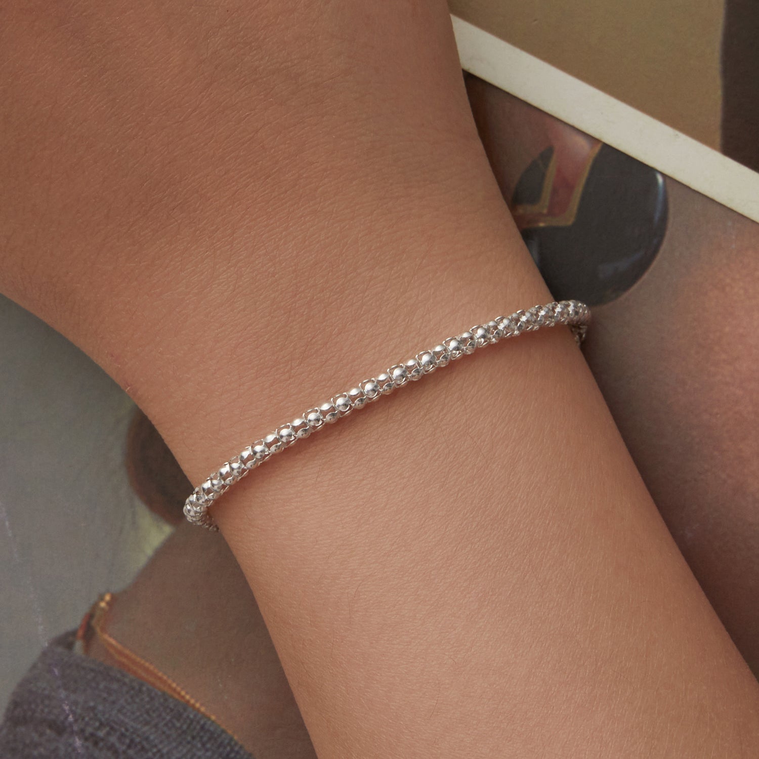 925 Sterling Silver Bracelet beaded ball chain on wrist, 17cm length on Tampa Home & Garden Store