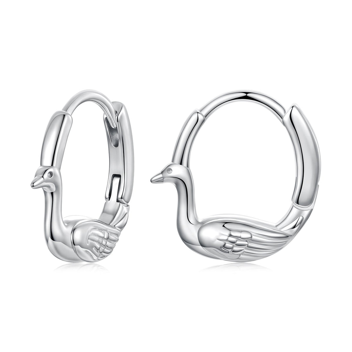 Hoop earrings, bird-head design, silver-tone, 925 silver plated white gold, for women on Tampa Home & Garden Store