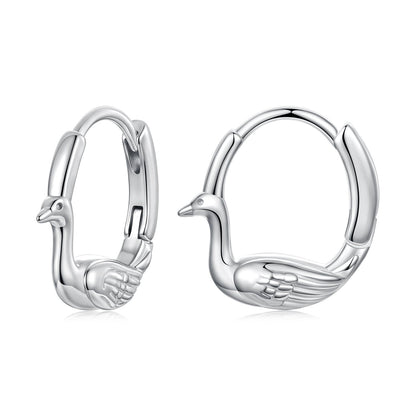 Hoop earrings, bird-head design, silver-tone, 925 silver plated white gold, for women on Tampa Home & Garden Store