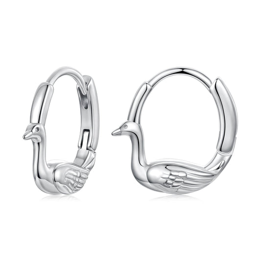Hoop earrings, bird-head design, silver-tone, 925 silver plated white gold, for women on Tampa Home & Garden Store