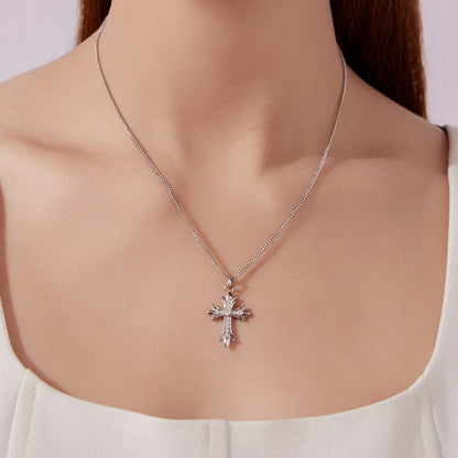 925 Sterling Silver Plated Moissanite Necklace for Women with cross pendant, 40+5cm chain on Tampa Home & Garden Store