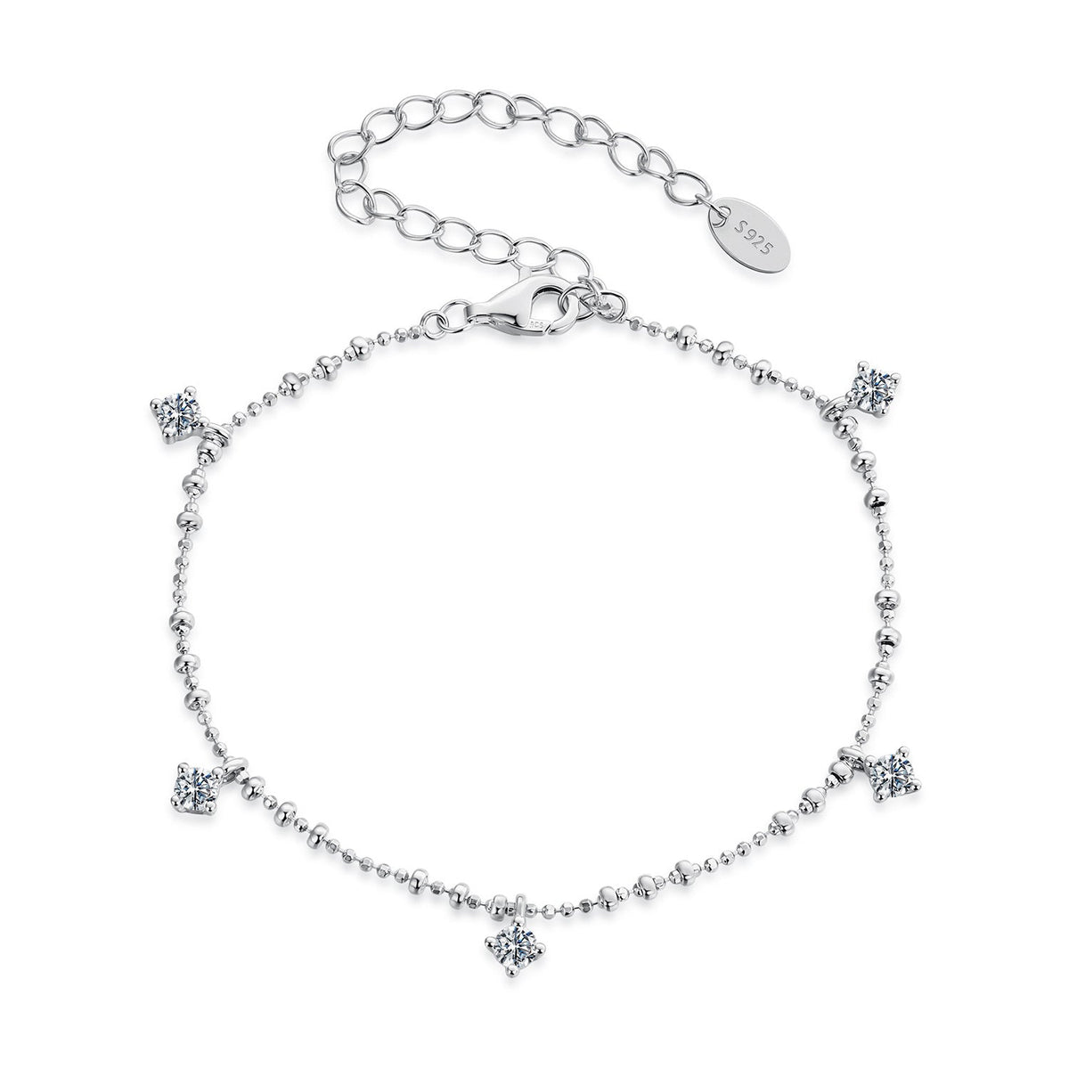 925 sterling silver moissanite bracelet for women, plated white gold finish, adjustable chain on Tampa Home & Garden Store