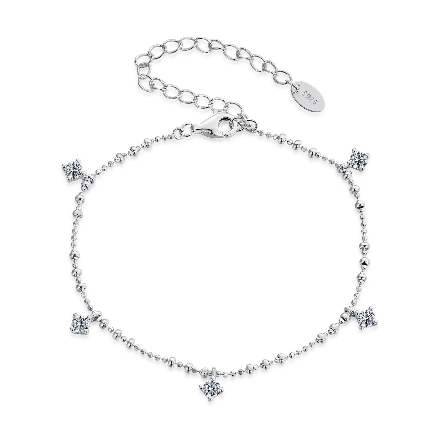 925 sterling silver moissanite bracelet for women, plated white gold finish, adjustable chain on Tampa Home & Garden Store