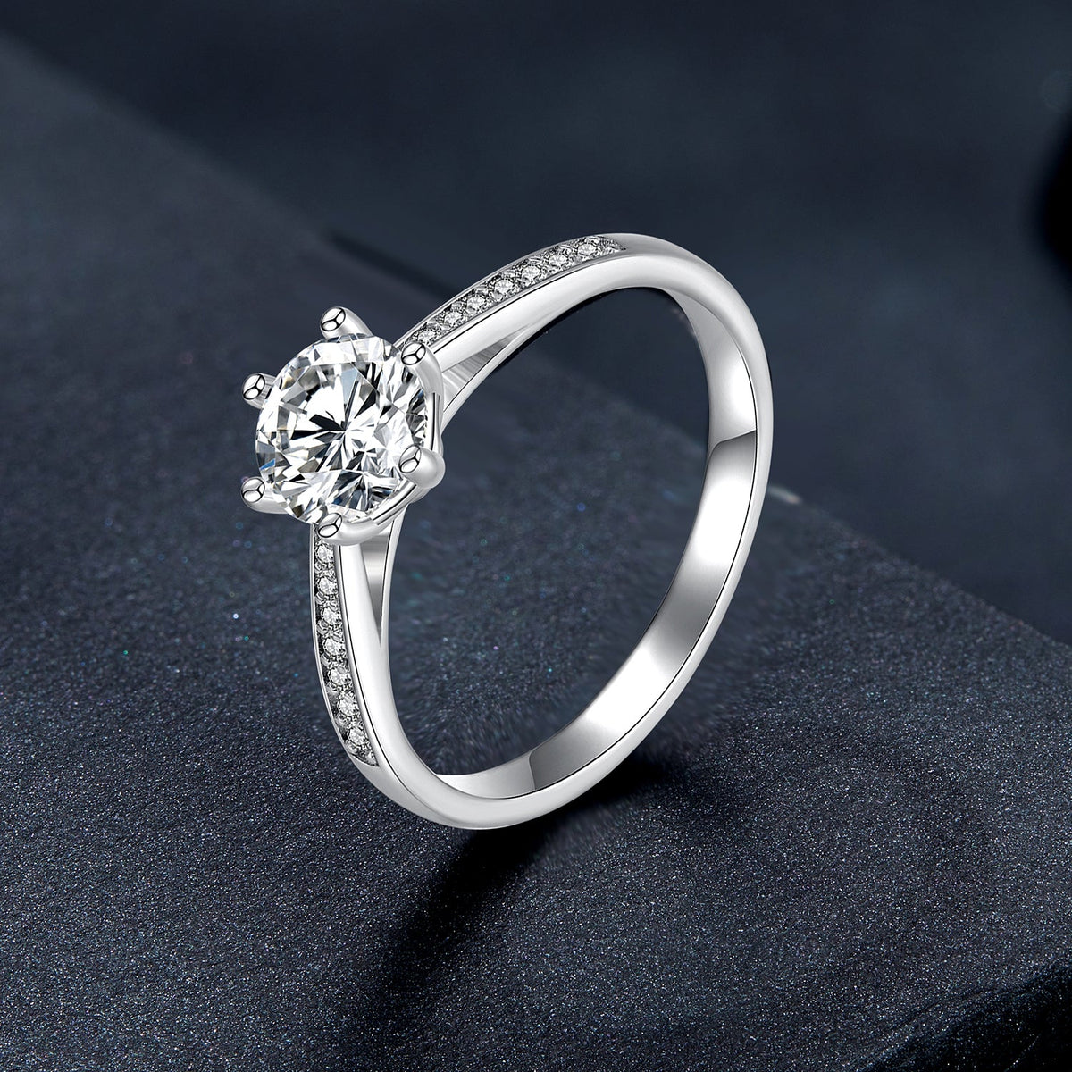 Bids.com 925 Sterling Silver Moissanite & CZ Ring size 6 for women with large center stone on Tampa Home & Garden Store
