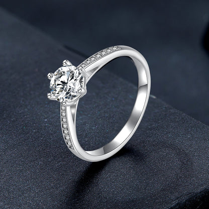 Bids.com 925 Sterling Silver Moissanite & CZ Ring size 6 for women with large center stone on Tampa Home & Garden Store