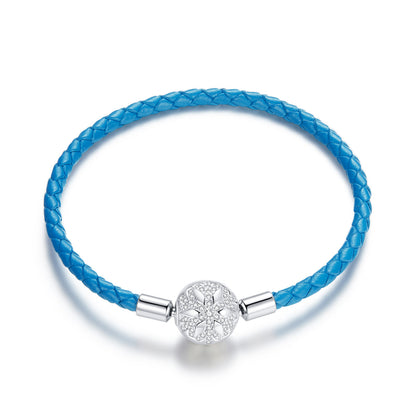 Bracelet blue braided leather with silver pavé CZ round charm, size 19.0 on Tampa Home & Garden Store