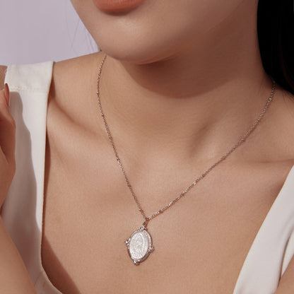 925 Sterling Silver Necklace with White Gold Plating, 40+5cm, CZ & Mother-of-Pearl Pendant on Tampa Home & Garden Store