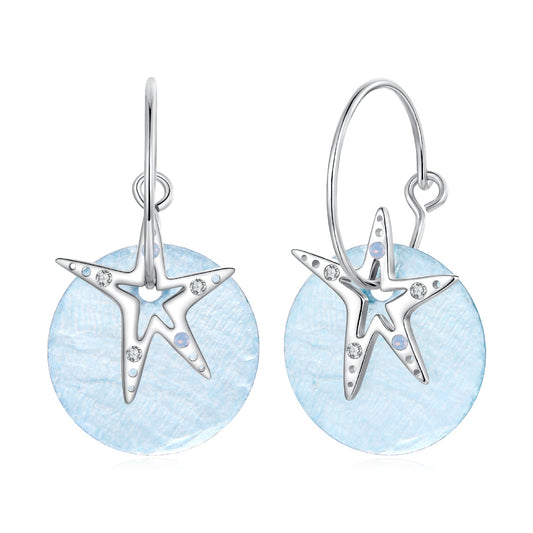 Earrings: 925 silver with white gold plating, blue opal disk and star charm, CZ accents Bids.com on Tampa Home & Garden Store
