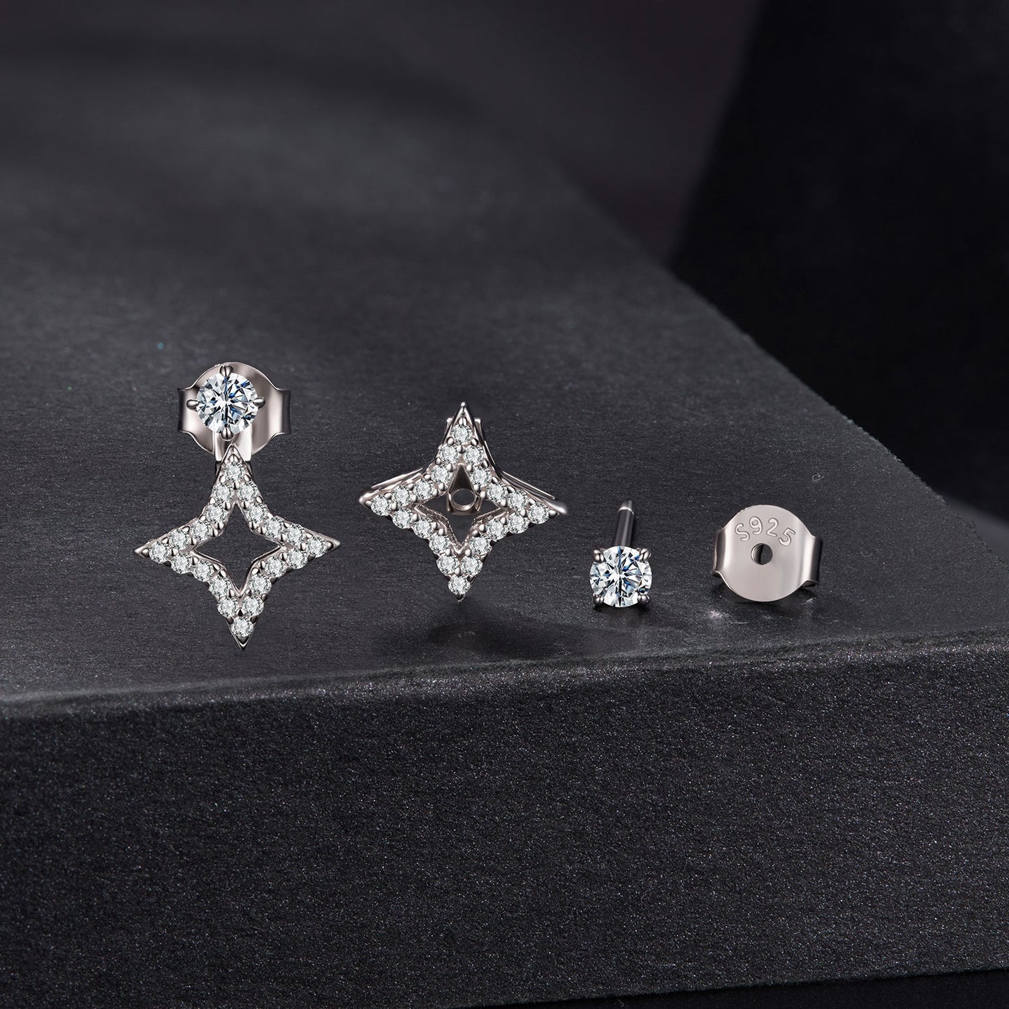 Earrings set in 925 sterling silver moissanite round stud plus two pave star earrings,Bids.com on Tampa Home & Garden Store