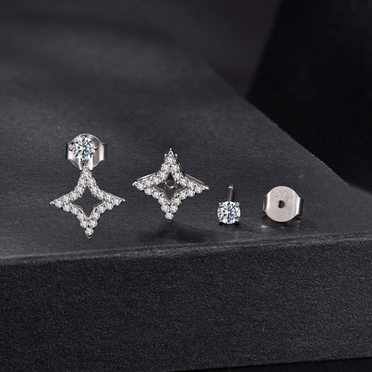 Earrings set in 925 sterling silver moissanite round stud plus two pave star earrings,Bids.com on Tampa Home & Garden Store