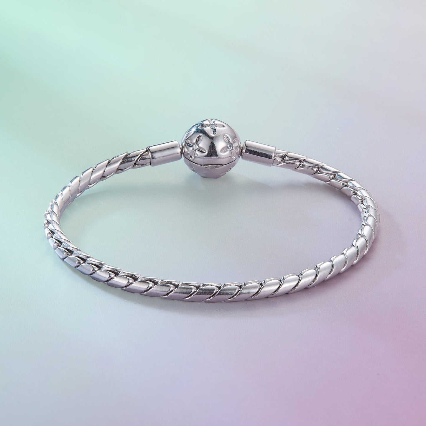 Bracelet 925 Sterling Silver White Gold-Plated CZ Pendant, rope chain with flower bead clasp on Tampa Home & Garden Store