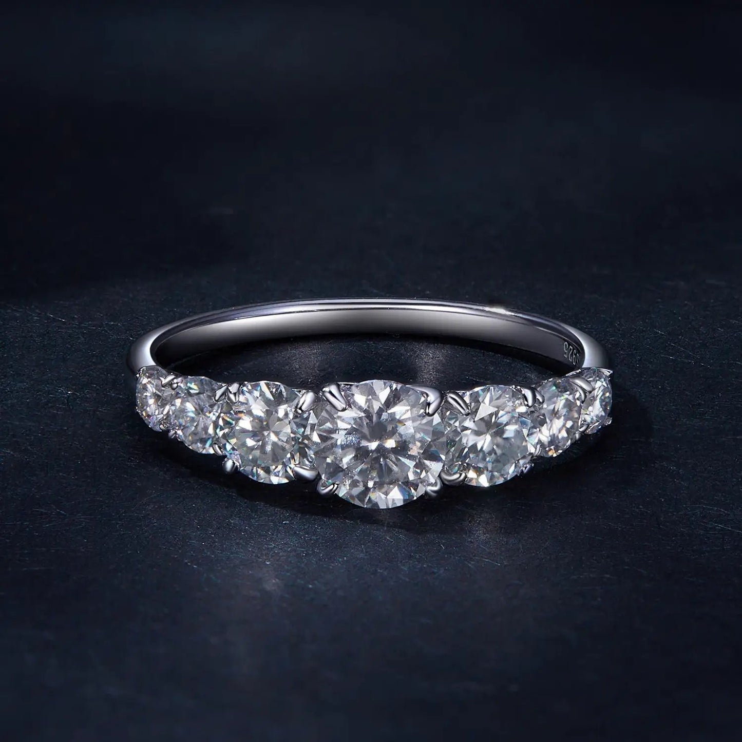 Sterling silver moissanite engagement ring with 5mm, 4mm, 3mm, 2.5mm stones for women on Tampa Home & Garden Store