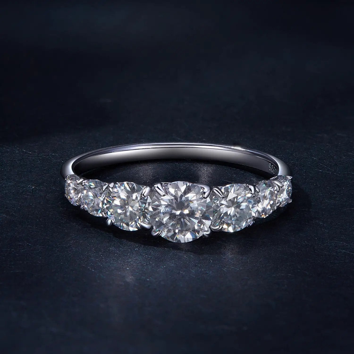 Sterling silver moissanite engagement ring with 5mm, 4mm, 3mm, 2.5mm stones for women on Tampa Home & Garden Store