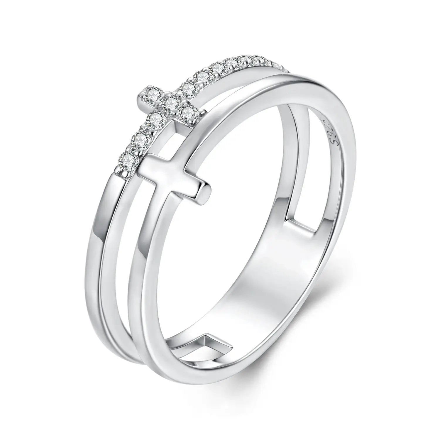 Moissanite engagement ring in sterling silver with pave diamonds and cross motif size 6 on Tampa Home & Garden Store