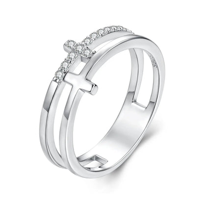 Moissanite engagement ring in sterling silver with pave diamonds and cross motif size 6 on Tampa Home & Garden Store