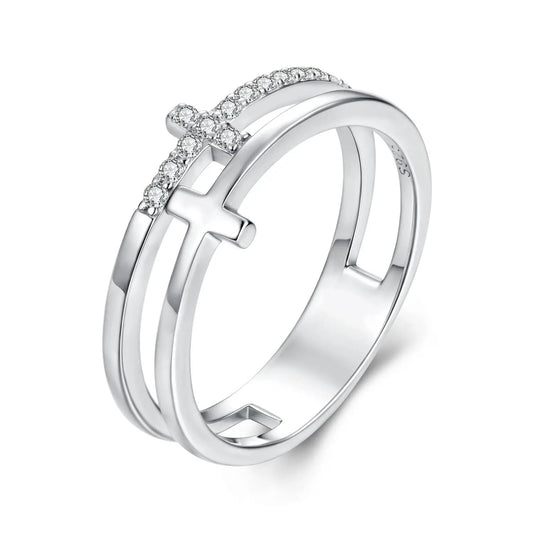 Moissanite engagement ring in sterling silver with pave diamonds and cross motif size 6 on Tampa Home & Garden Store