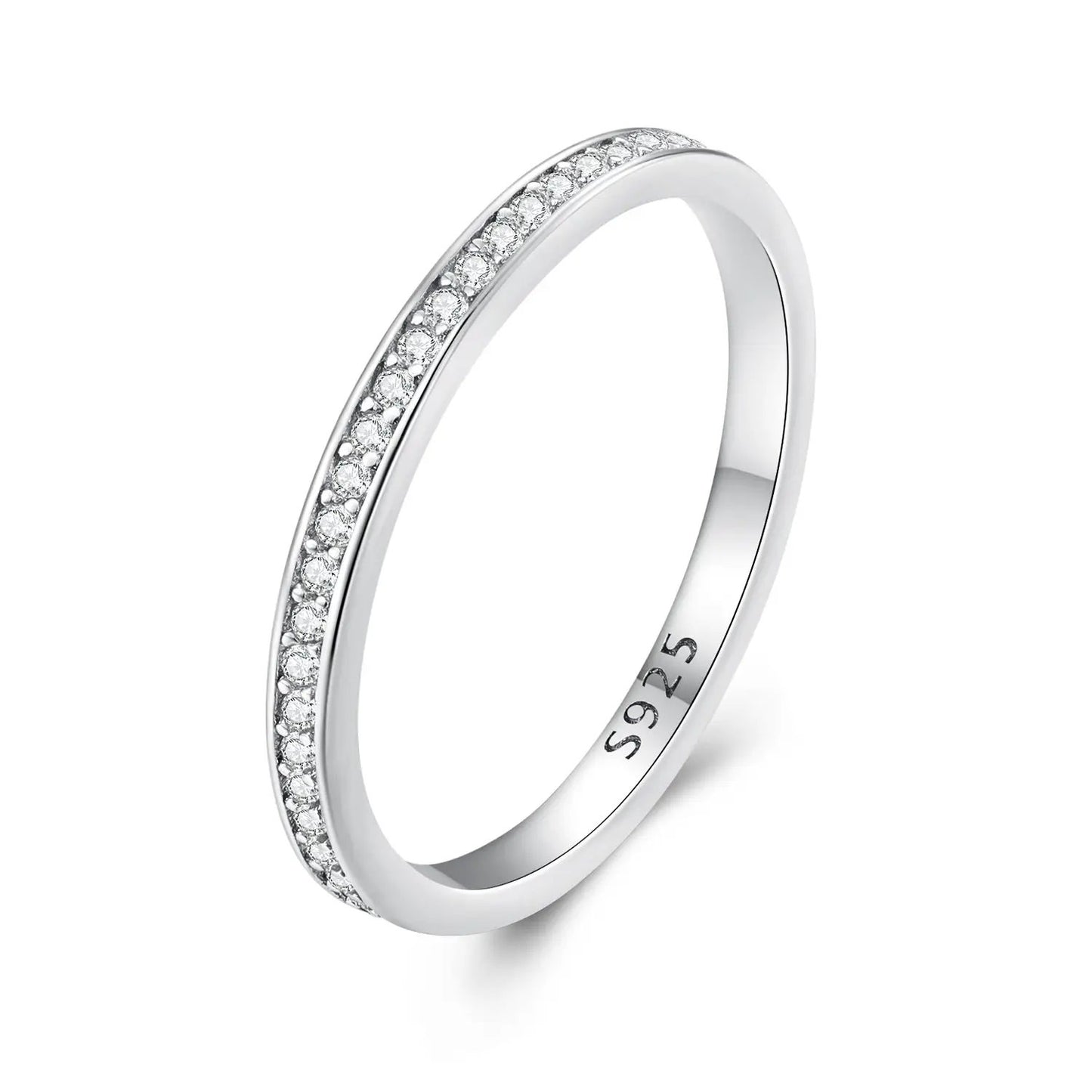 Ring 925 Sterling Silver moissanite platinum-plated pavé band, size 5, Bids.com on Tampa Home & Garden Store