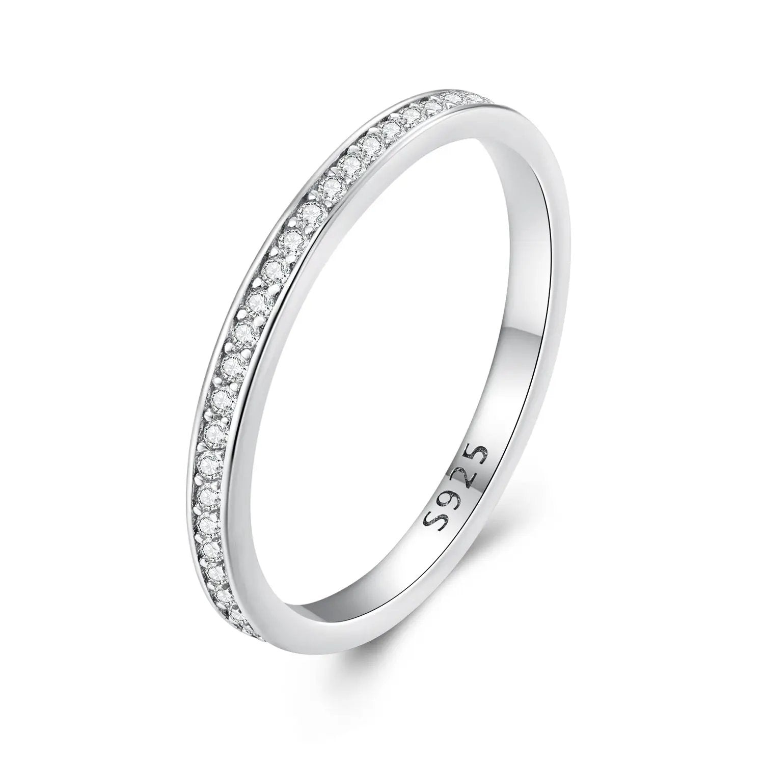 Ring 925 Sterling Silver moissanite platinum-plated pavé band, size 5, Bids.com on Tampa Home & Garden Store
