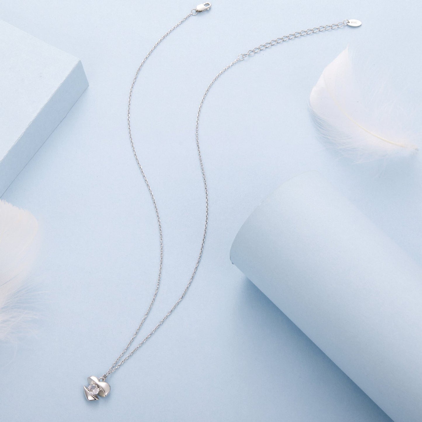 CZ heart pendant necklace, 925 silver with white gold plating, 40cm+5cm extender, by Bids.com on Tampa Home & Garden Store