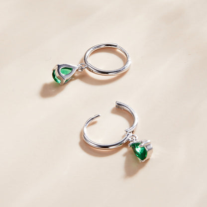 Pair of 925 sterling silver hoop earrings with green teardrop gemstone charms on Tampa Home & Garden Store