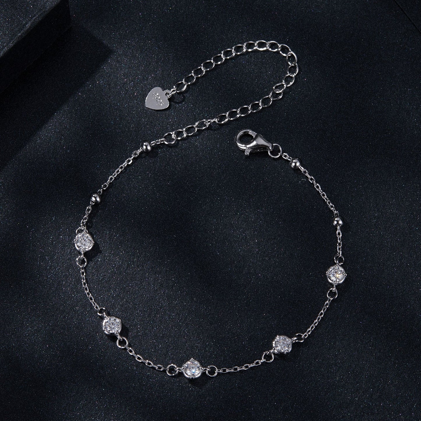 925 Sterling Silver 3mm Moissanite Bracelet with heart charm and lobster clasp on Tampa Home & Garden Store