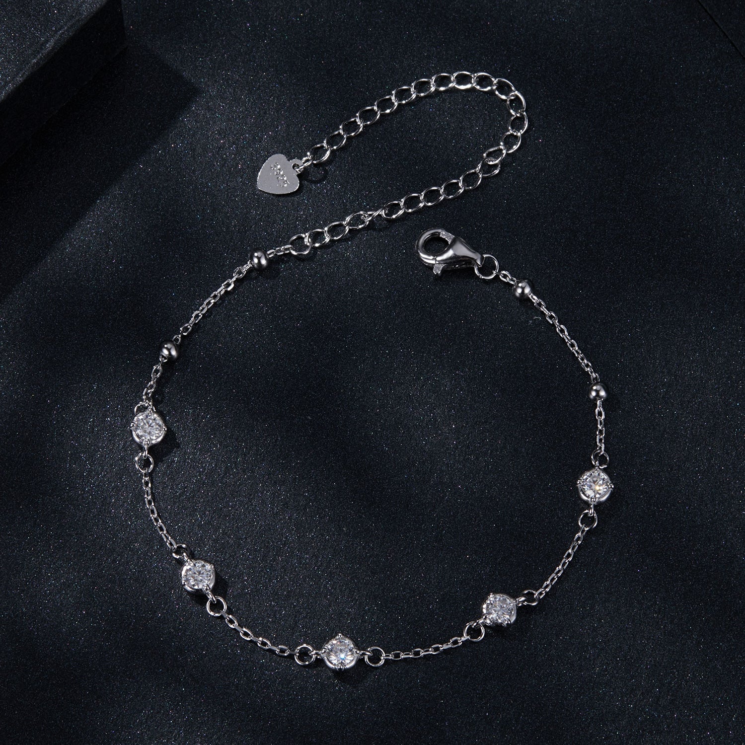 925 Sterling Silver 3mm Moissanite Bracelet with heart charm and lobster clasp on Tampa Home & Garden Store