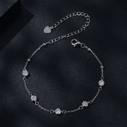 925 Sterling Silver 3mm Moissanite Bracelet with heart charm and lobster clasp on Tampa Home & Garden Store