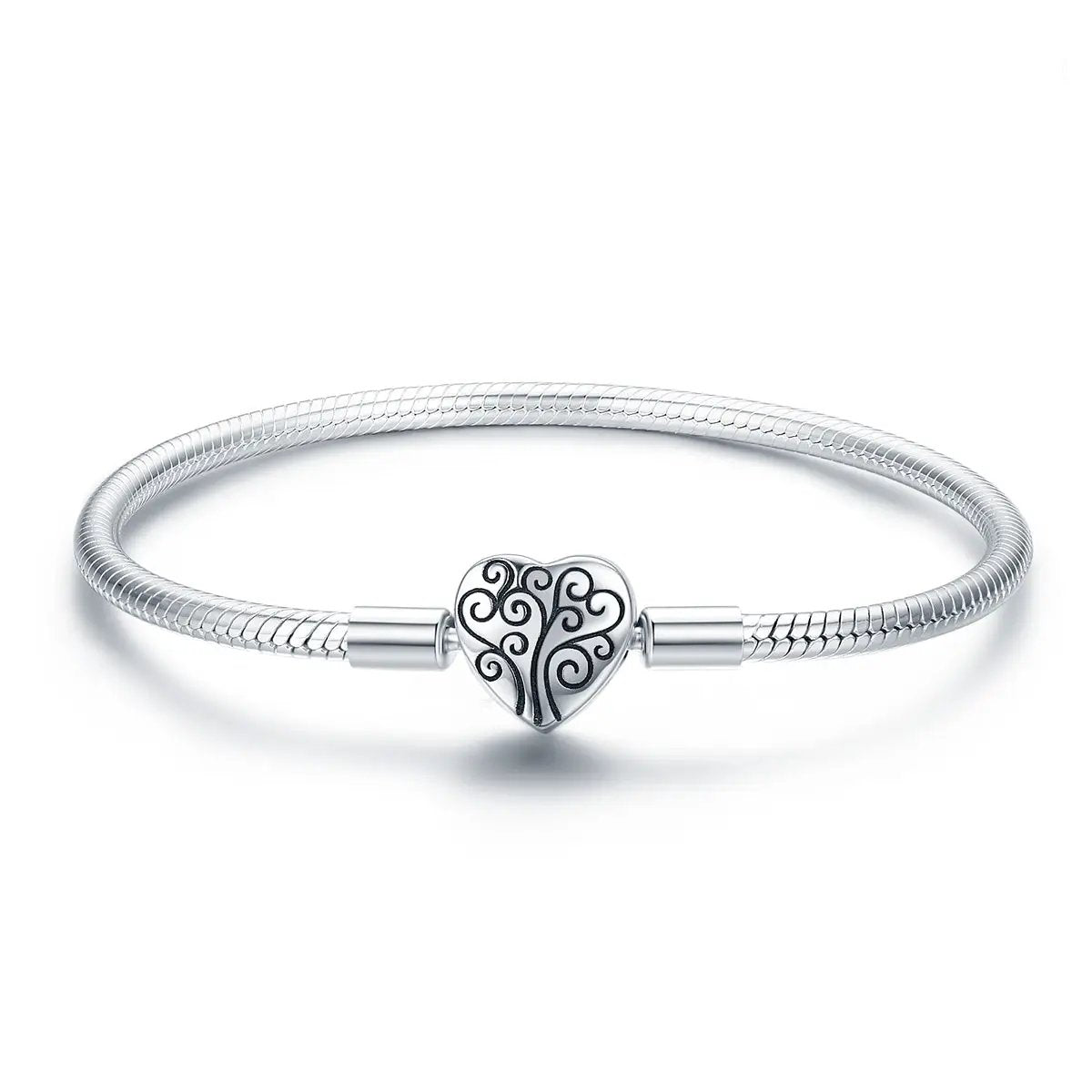 SCB 925 Bids.com sterling silver bracelet with heart charm and swirl tree motif, size 17 on Tampa Home & Garden Store