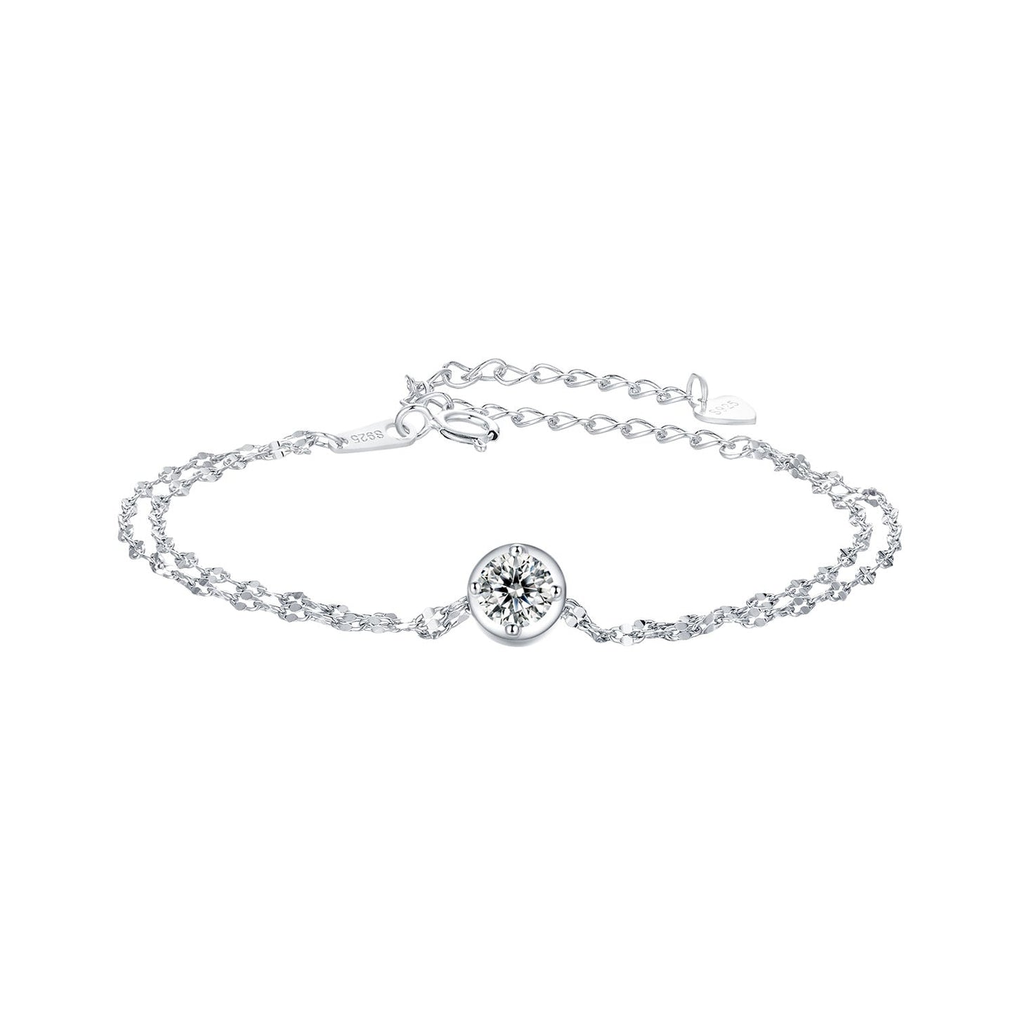 Bracelet: 925 sterling silver moissanite, bezel-set 0.50ct, plated white gold, 15+6cm length on Tampa Home & Garden Store