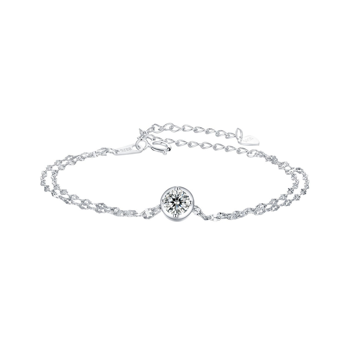 Bracelet: 925 sterling silver moissanite, bezel-set 0.50ct, plated white gold, 15+6cm length on Tampa Home & Garden Store