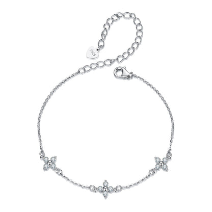 Bracelet 925 Sterling Silver & White Gold Moissanite with flower charms 15+6cm lobster clasp on Tampa Home & Garden Store
