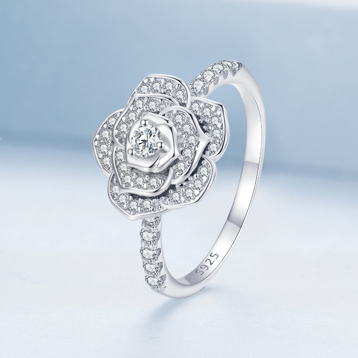 Ring: 925 sterling silver pave CZ platinum-plated floral design, size 6, by Bids.com on Tampa Home & Garden Store