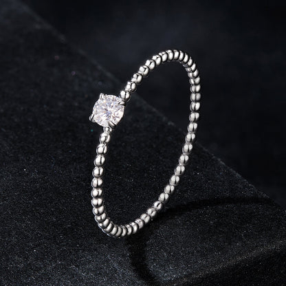 Sterling silver beaded ring with a 3mm moissanite centerpiece, size 6, by Bids.com on Tampa Home & Garden Store