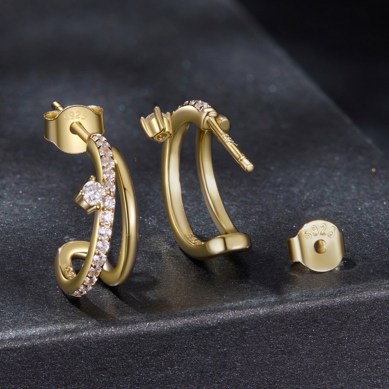 Moissanite pavé hoop earrings, gold-tone 925 sterling silver, Bids.com for women pair on Tampa Home & Garden Store
