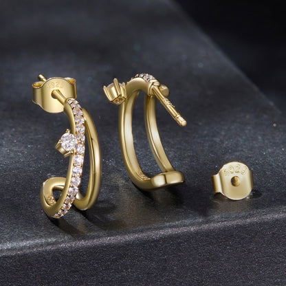 Moissanite pavé hoop earrings, gold-tone 925 sterling silver, Bids.com for women pair on Tampa Home & Garden Store