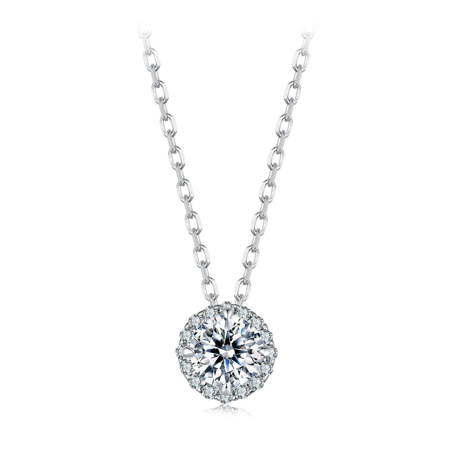 925 Sterling Silver Moissanite Necklace with pavé halo pendant, 40+5cm chain by Bids.com on Tampa Home & Garden Store