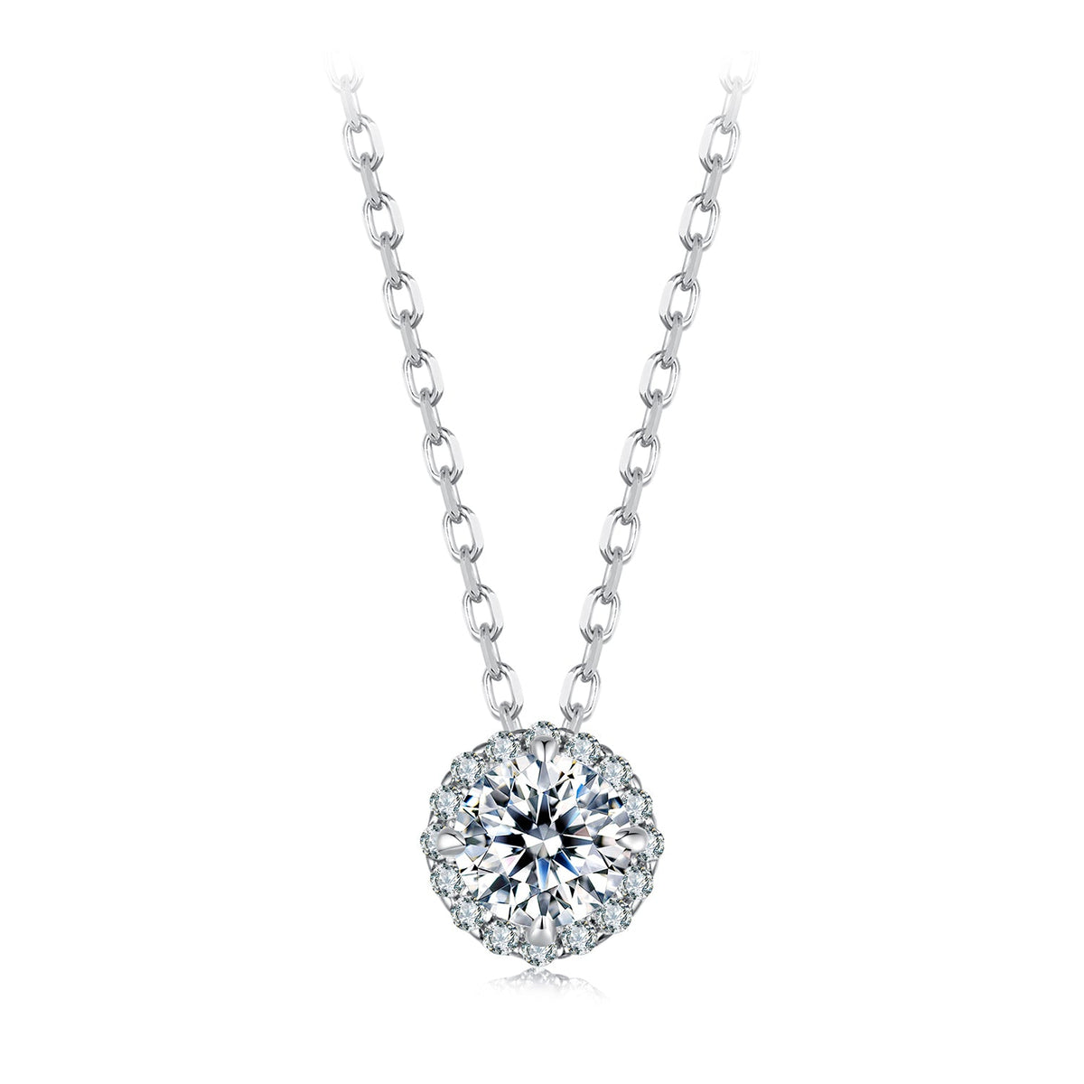 925 Sterling Silver Moissanite Necklace with pavé halo pendant, 40+5cm chain by Bids.com on Tampa Home & Garden Store