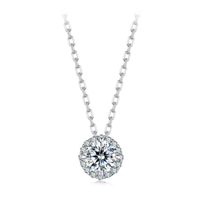 925 Sterling Silver Moissanite Necklace with pavé halo pendant, 40+5cm chain by Bids.com on Tampa Home & Garden Store