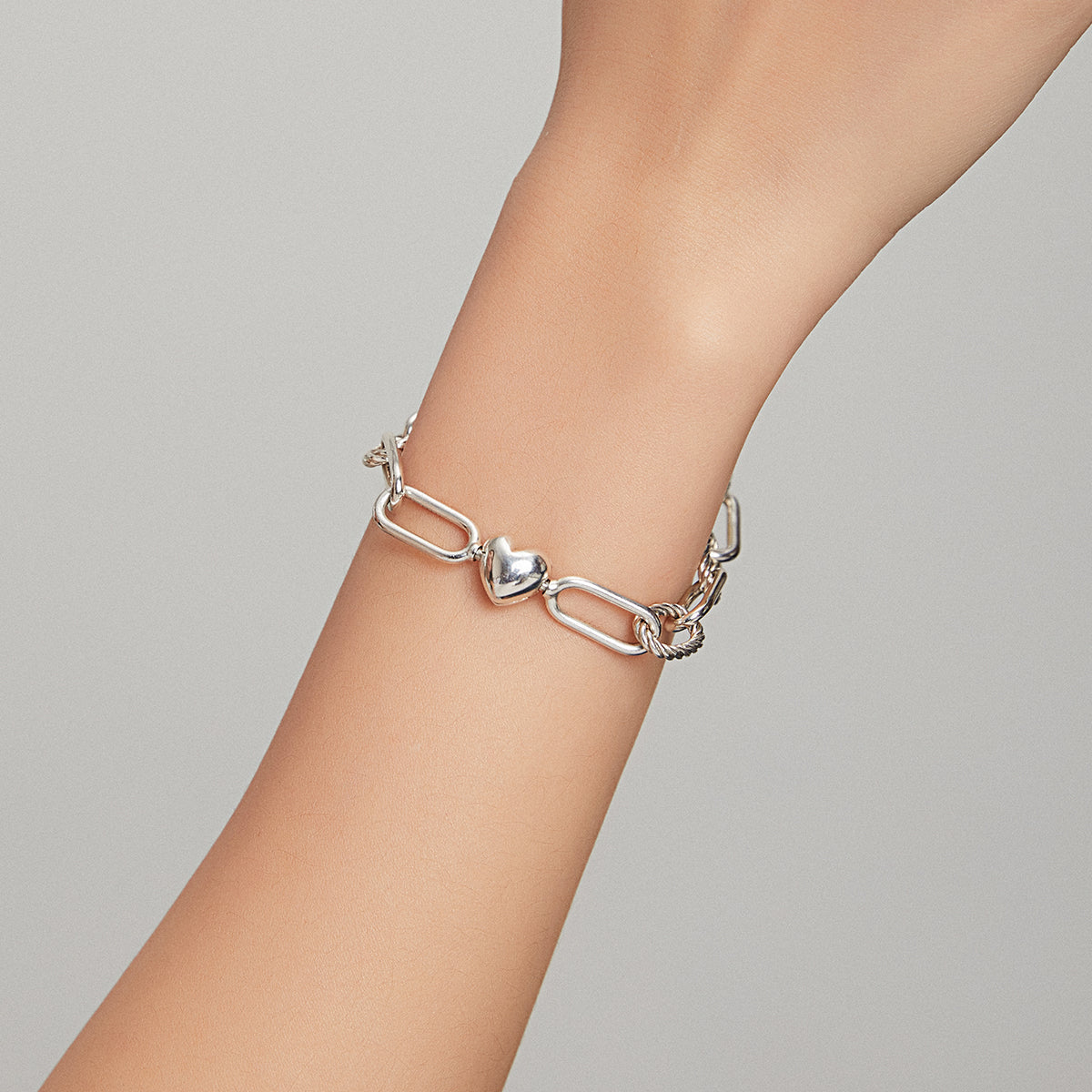 925 Sterling Silver Oxidized Bracelet 17cm with heart charm and chain links by Bids.com on Tampa Home & Garden Store