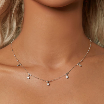 925 Sterling Silver 3mm Moissanite Necklace for Women with delicate chain and dangling charms on Tampa Home & Garden Store