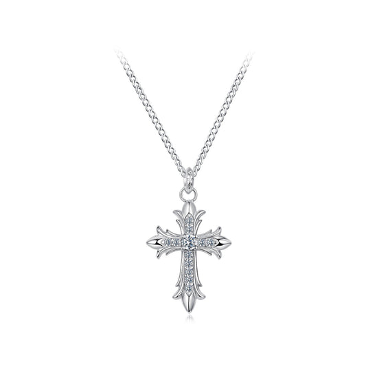 Cross necklace 925 Sterling Silver plated white gold moissanite, 40+5cm chain, Bids.com on Tampa Home & Garden Store