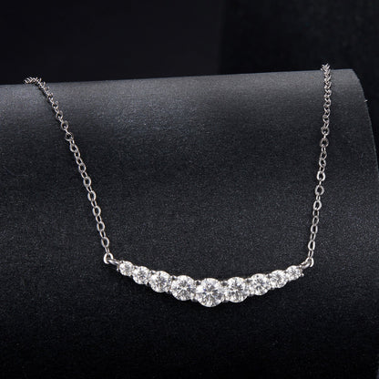 925 Sterling Silver white gold plated moissanite necklace, curved stone bar, 38+5cm on Tampa Home & Garden Store