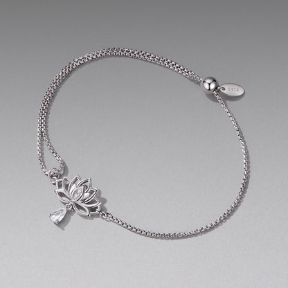Sterling silver adjustable chain bracelet by Bids.com with CZ and lotus charm crystal pendant on Tampa Home & Garden Store