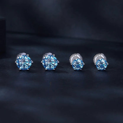 Four 925 Sterling Silver Moissanite Stud Earrings with blue 7.0mm stones 1.00ct each by Bids.com on Tampa Home & Garden Store