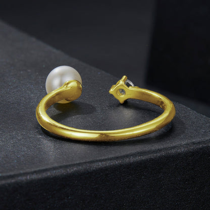 Pearl ring on gold-tone band with a white shell pearl, women's size E on Tampa Home & Garden Store