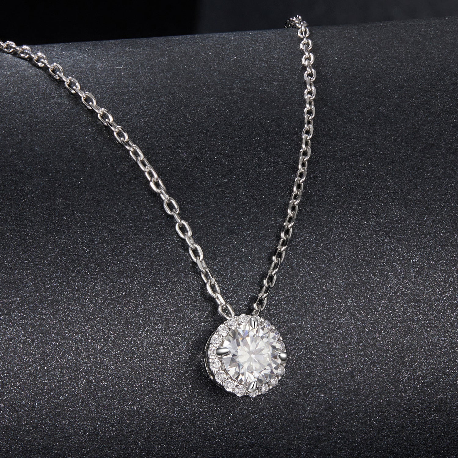 925 Sterling Silver Moissanite Necklace with pavé halo pendant on 40+5cm chain on Tampa Home & Garden Store