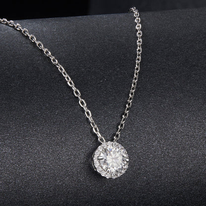 925 Sterling Silver Moissanite Necklace with pavé halo pendant on 40+5cm chain on Tampa Home & Garden Store