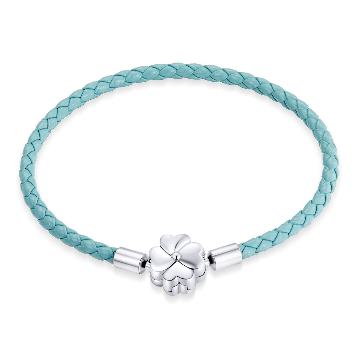 Bracelet 925 Sterling Silver and Leather 17cm turquoise braided with flower clasp by Bids.com on Tampa Home & Garden Store