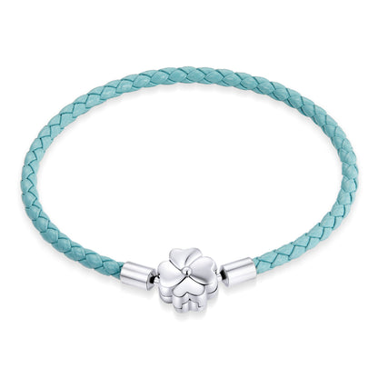 Bracelet 925 Sterling Silver and Leather 17cm turquoise braided with flower clasp by Bids.com on Tampa Home & Garden Store